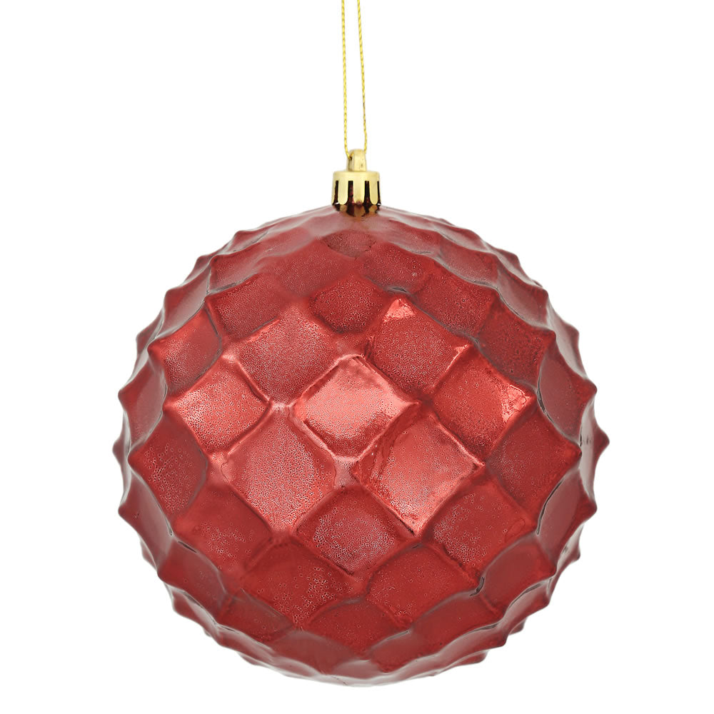 Vickerman 4" Burgundy Shiny Diamond Bauble Christmas Ornament 6 per Bag