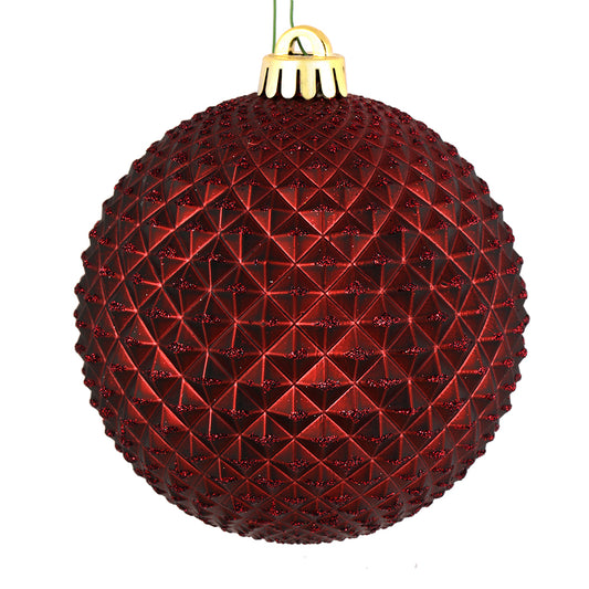 Vickerman 4" Burgundy Durian Glitter Ball Ornament 6 per Bag