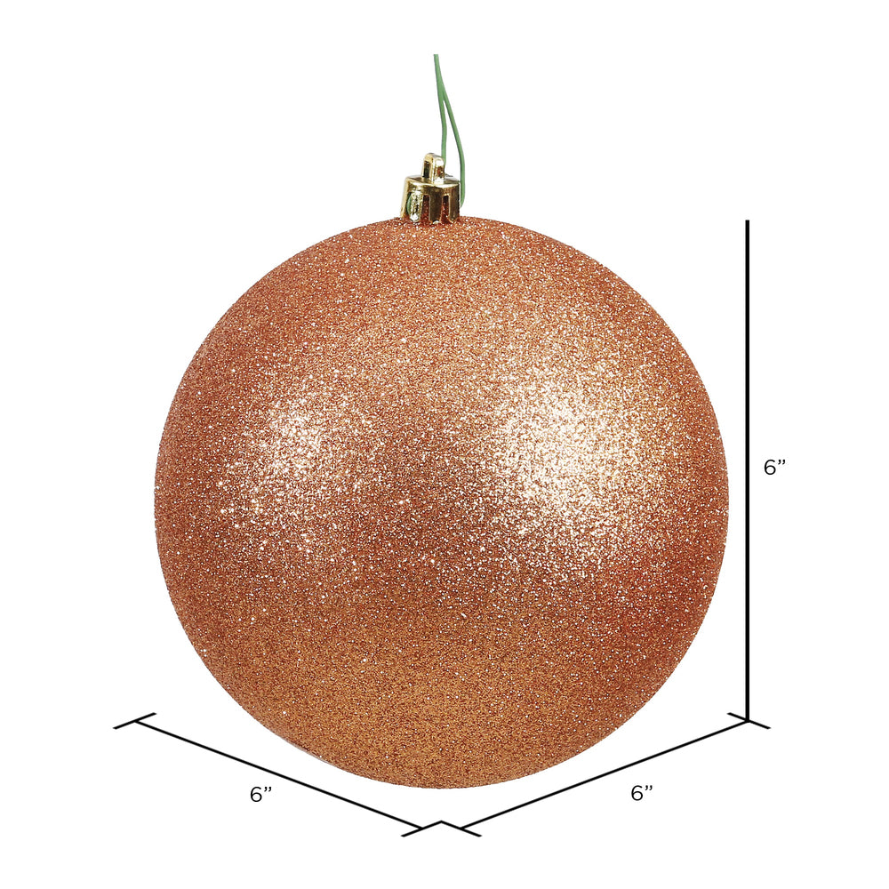 Vickerman 6" Rose Gold Glitter Ball Ornament 4 per Bag