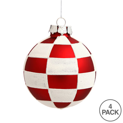Vickerman 3" Red and White Check Ball Ornament 4 per Box