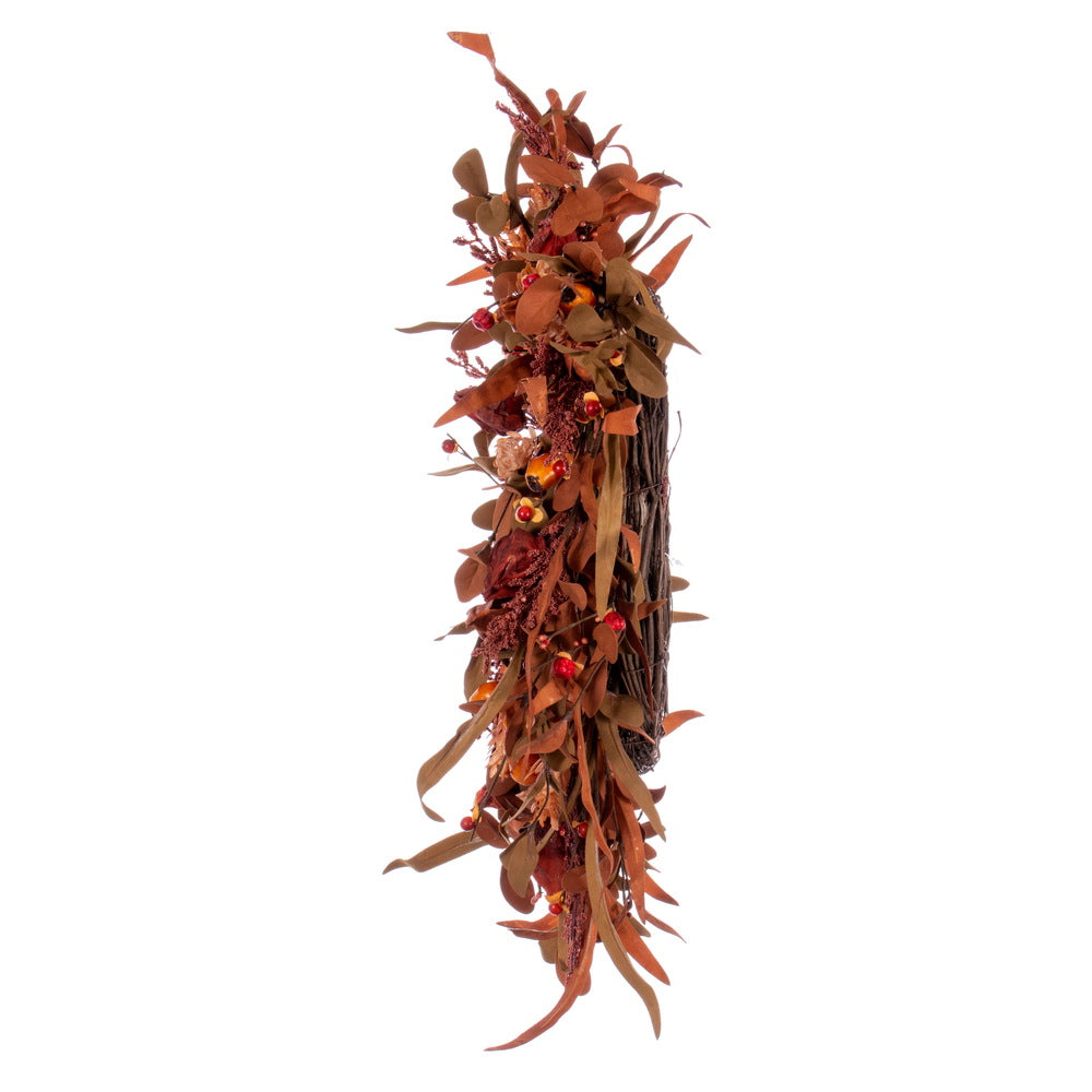 Vickerman 22" Autumn Orange Artificial Assorted Leaf Wreath with Berries.