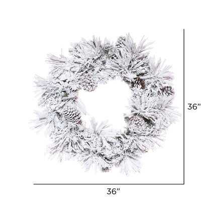 Vickerman 36" Flocked Atka Artificial Christmas Wreath Unlit