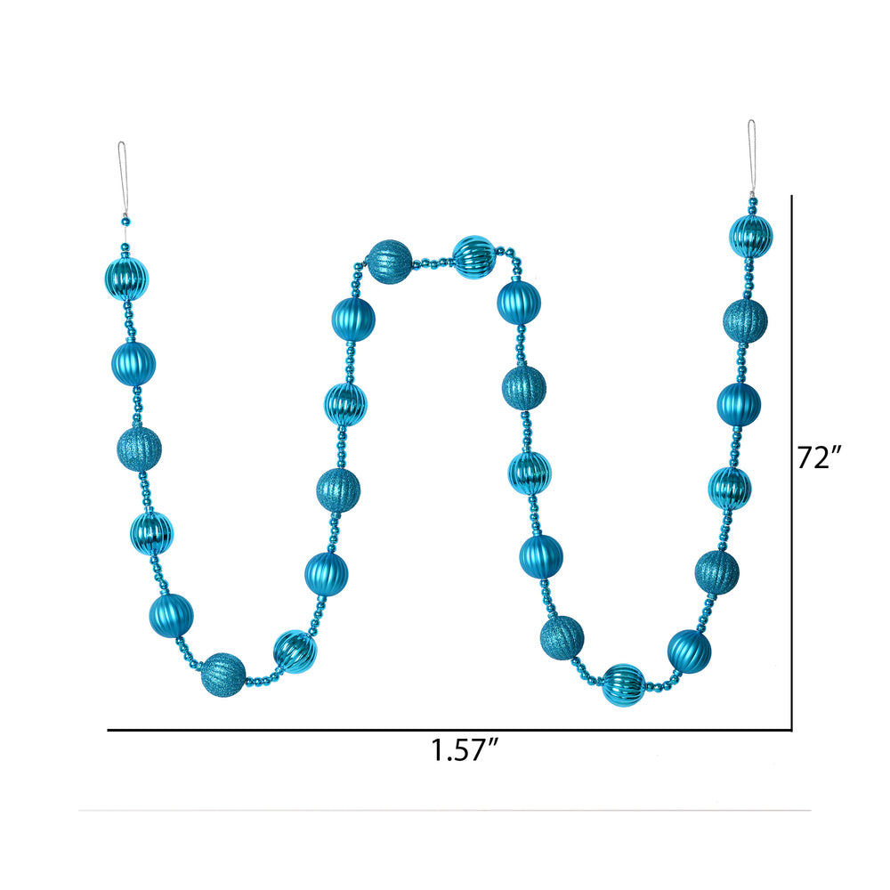Vickerman 6' Turquoise Stripe Ball Ornament Christmas Garland