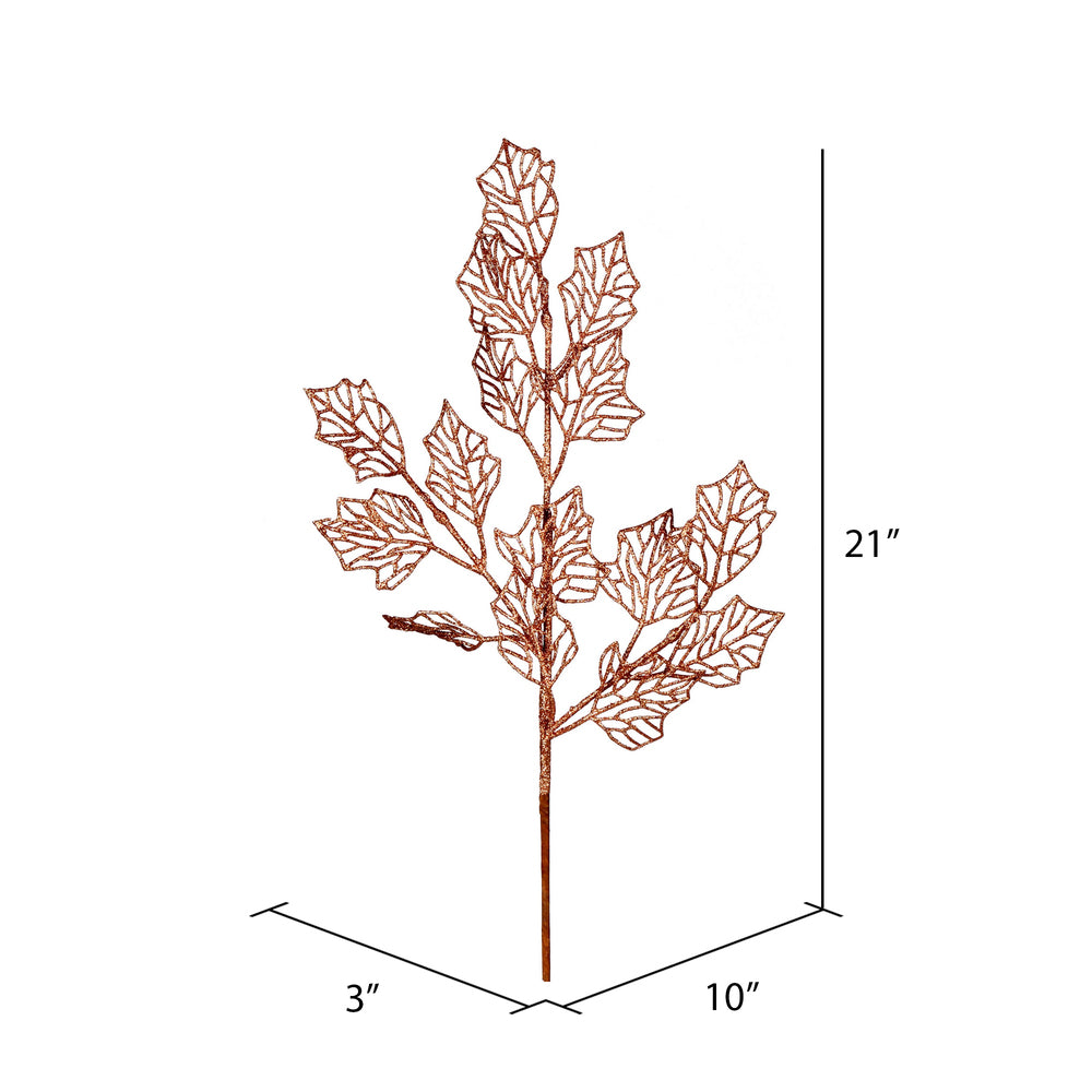 Vickerman 21" Rose Gold Glitter Holly Leaf Lace Artificial Christmas Spray. Includes 12 sprays per pack.