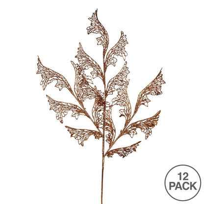 Vickerman 27" Copper Glitter Coral Bells Leaf Lace Artificial Christmas Spray. Includes 12 sprays per pack.