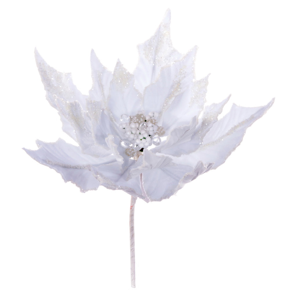 Vickerman 14" Artificial White Double Sided Velvet Poinsettia Christmas Pick