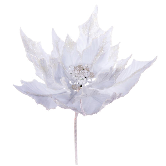 Vickerman 14" Artificial White Double Sided Velvet Poinsettia Christmas Pick
