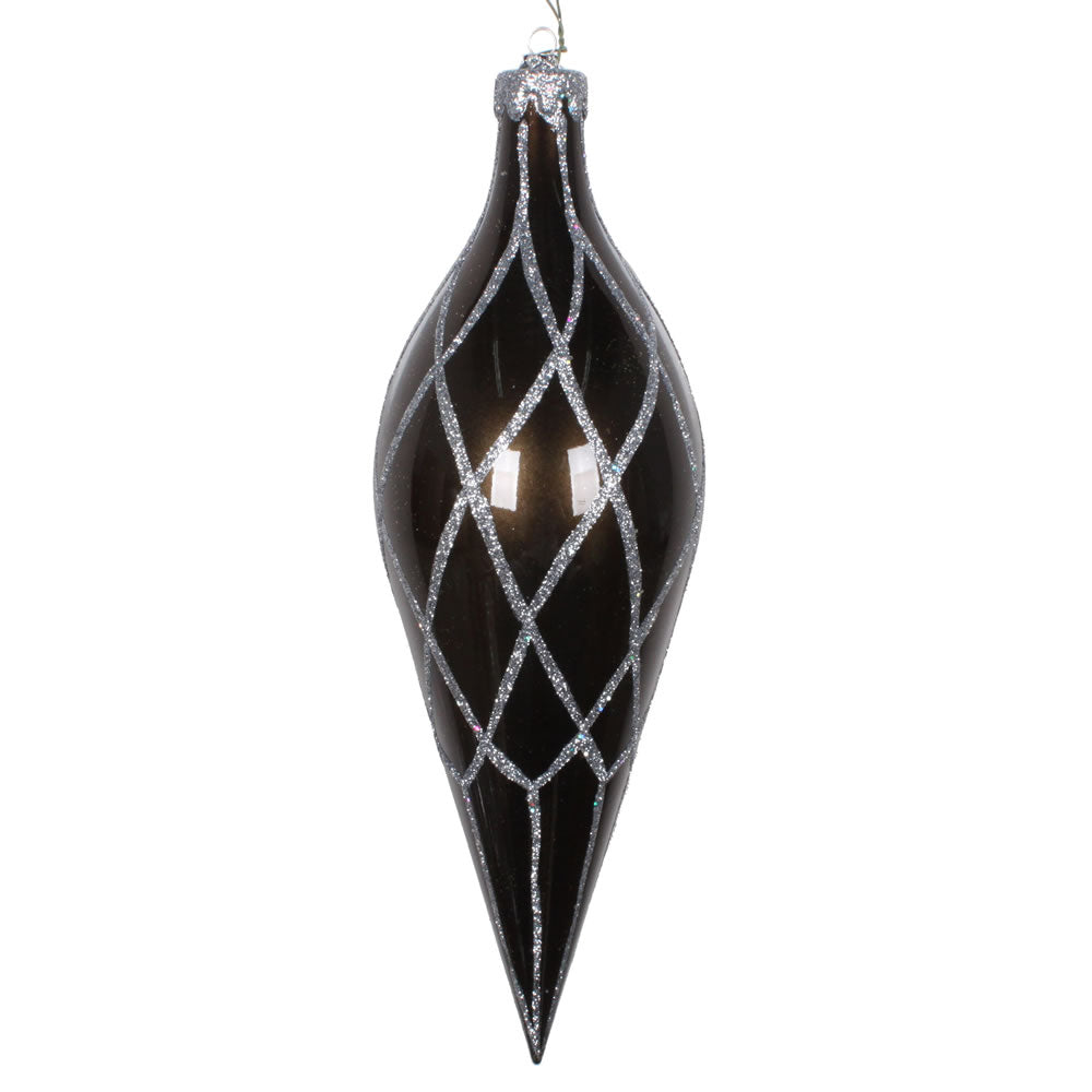 Vickerman 12" Pewter Candy Finish Finial Ornament with Glitter Accents