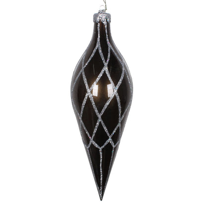 Vickerman 12" Pewter Candy Finish Finial Ornament with Glitter Accents