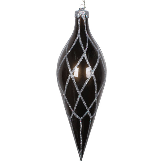 Vickerman 12" Pewter Candy Finish Finial Ornament with Glitter Accents