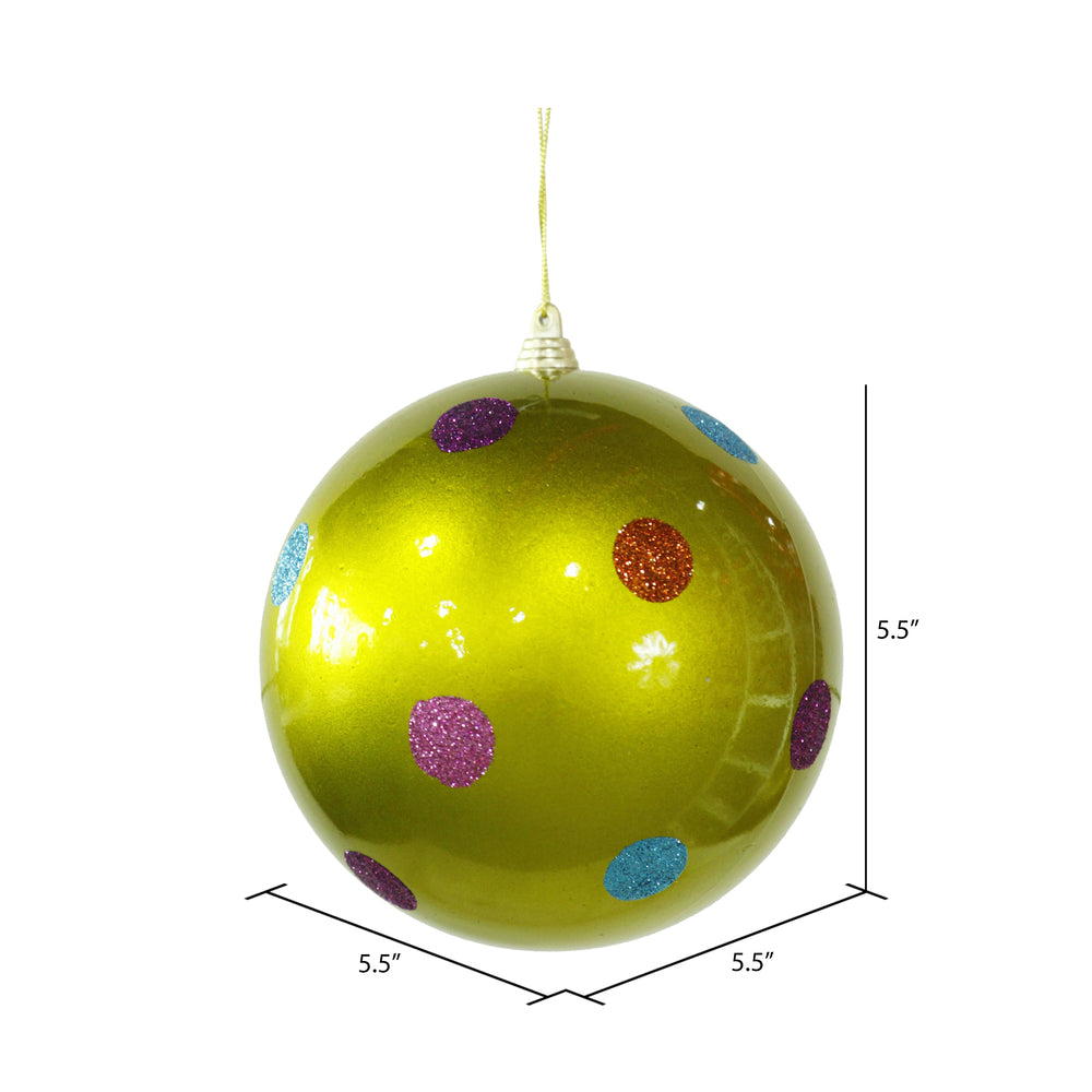 Vickerman 5.5" Lime Candy Finish Ball Christmas Ornament with Multi-Colored Polka Dots