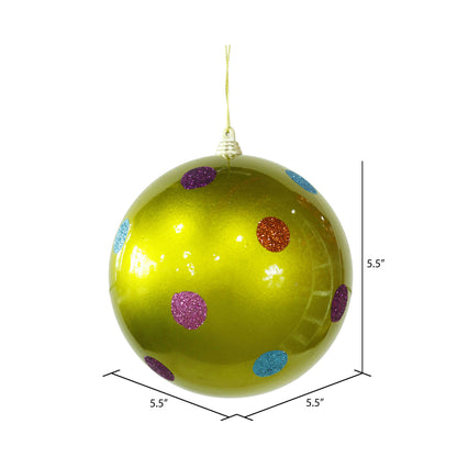Vickerman 5.5" Lime Candy Finish Ball Christmas Ornament with Multi-Colored Polka Dots
