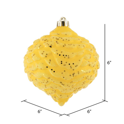 Vickerman 6" Yellow Glitter Pinecone Christmas Ornament 6 per Bag