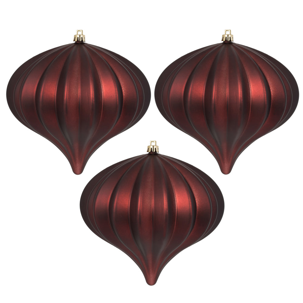 Vickerman 5.7" Burgundy Matte Onion Christmas Ornament UV treated Set of 3