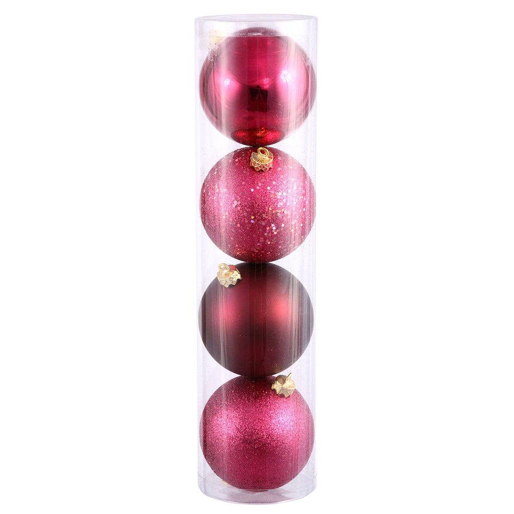 Vickerman 12" Wine 4-Finish Ball Ornament 4 per Bag