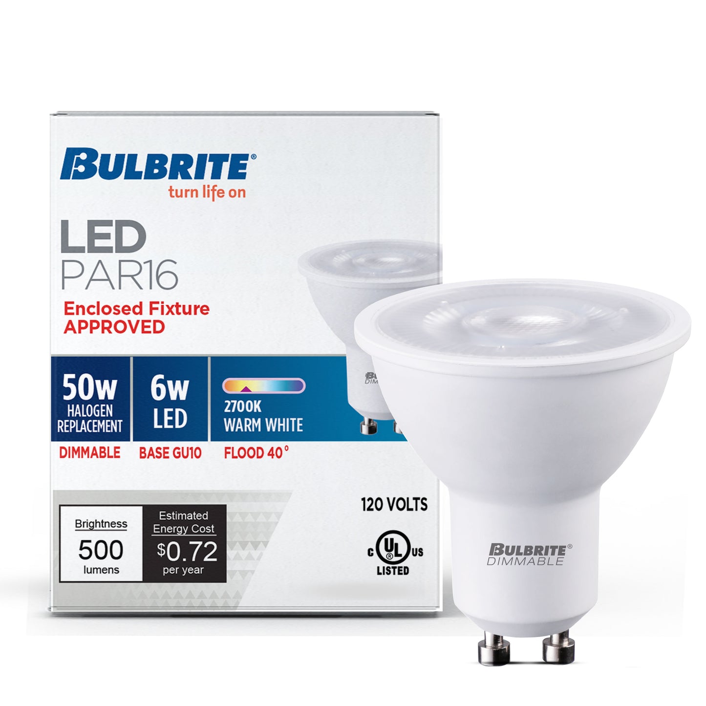 Bulbrite 771108 LED 6 Watt PAR16 Light Bulb with a E26 Base - 2700K (Warm White Light) 500 Lumens