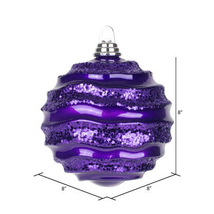 Vickerman 8' Plum Stripe Candy Finish Wave Ball Christmas Ornament with Glitter Accents