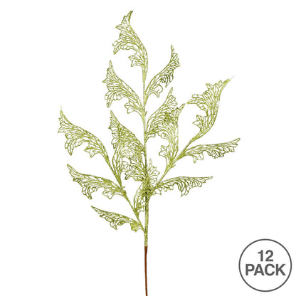 Vickerman 27" Lime Glitter Coral Bells Leaf Lace Artificial Christmas Spray. Includes 12 sprays per pack.
