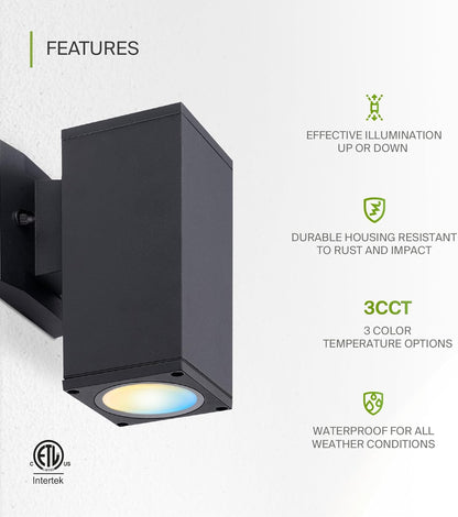 ASD Lighting LED Outdoor Wall Cylinder Square Up or Down 9W 120V 3000/4000/5000K with Photocell Black ETL