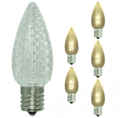 Damar- C9 LED Christmas Light Bulb Faceted Clear 3000K Soft White 0.6-0.96W E17 Intermediate Base Dimmable 100-130V Pack of 6-Commercial Grade Shatterproof String Light Replacement for Patio Holiday