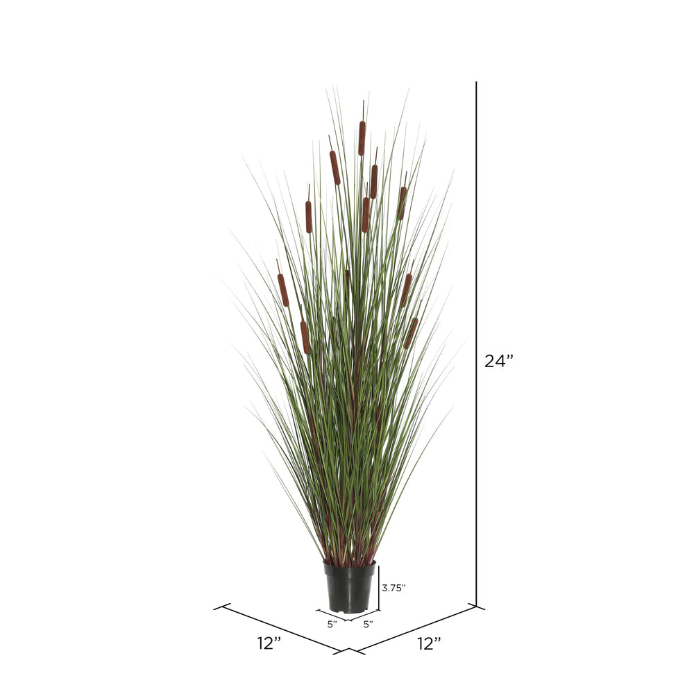 Vickerman 24" Artificial Potted Green Straight Grass and Cattails.