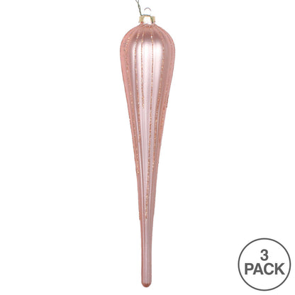 Vickerman 11" Rose Gold Matte Glitter Drop Christmas Ornament Set of 3