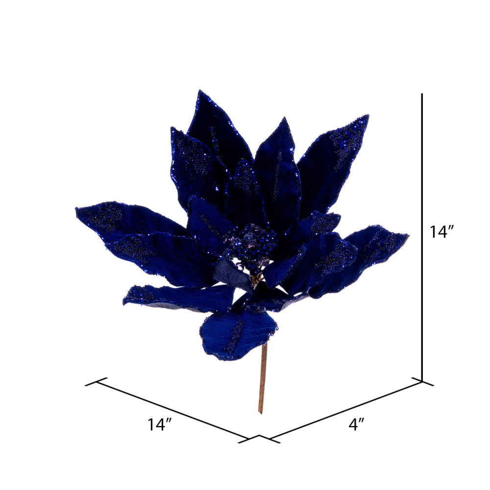 Vickerman 14" Artificial Midnight Blue Double Sided Velvet Poinsettia Christmas Pick