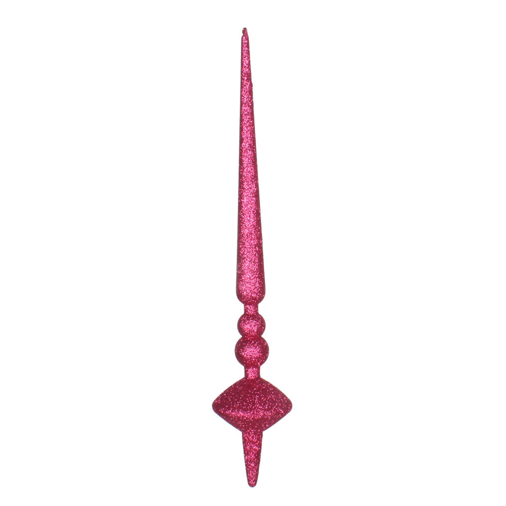 Vickerman 18" Fuchsia Glitter Cupola Finial. This long finial ornament adds depth and texture to any holiday decorating project. Made with shatterproof plastic.