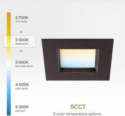 ASD Lighting LED Square Downlight Retrofit Kit 4" 8.6W 120V CCT Selectable 2700/3000/3500/4000/5000K Dimmable PC, Baffle Trim, Oil Rubbed Bronze UL 6pack