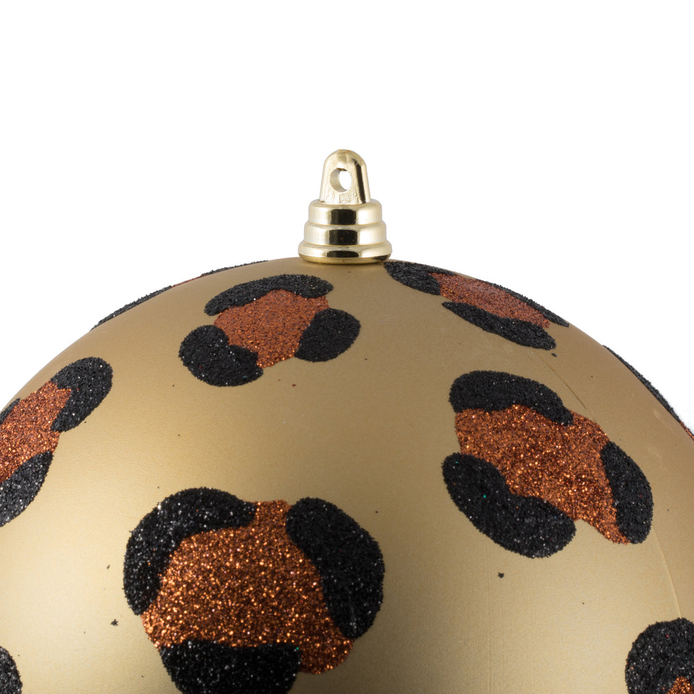 Vickerman 6" Matte Copper Gold with Black Glitter Leopard Ball Christmas Ornament 4 pieces per bag