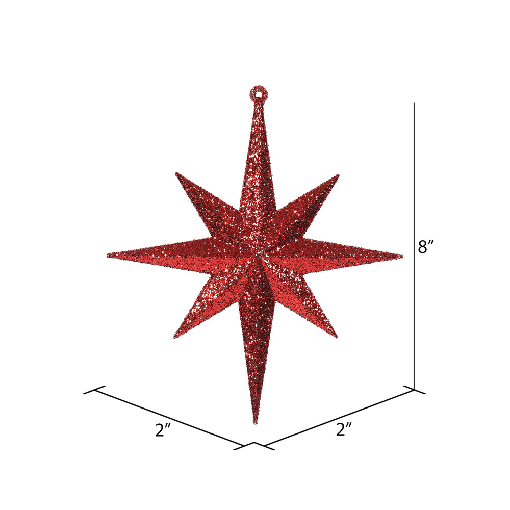 Vickerman 8" Red Iridescent Glitter Bethlehem Star Christmas Ornament 4 per Box