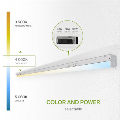 ASD Lighting LED Striplight Fixture 8ft 48/68/90W 120-277V 0-10V Dimmable 140Lm/W 3500/4000/5000K with Battery Back-up 15W White UL DLC Standard