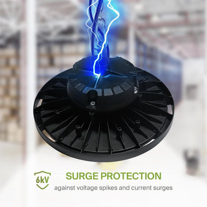 ASD Lighting Q-base LED UFO High Bay Power Adjustable 100/120/150W and CCT Selectable 3000/4000/5000K Dimmable Black UL DLC Premium