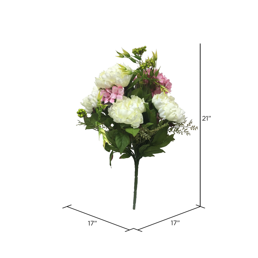 Vickerman 21" Artificial Pink and White Mixed Peony and Hydrangea Bush