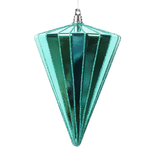 Vickerman 6" Shiny Teal Cone Ornament 3 per bag.