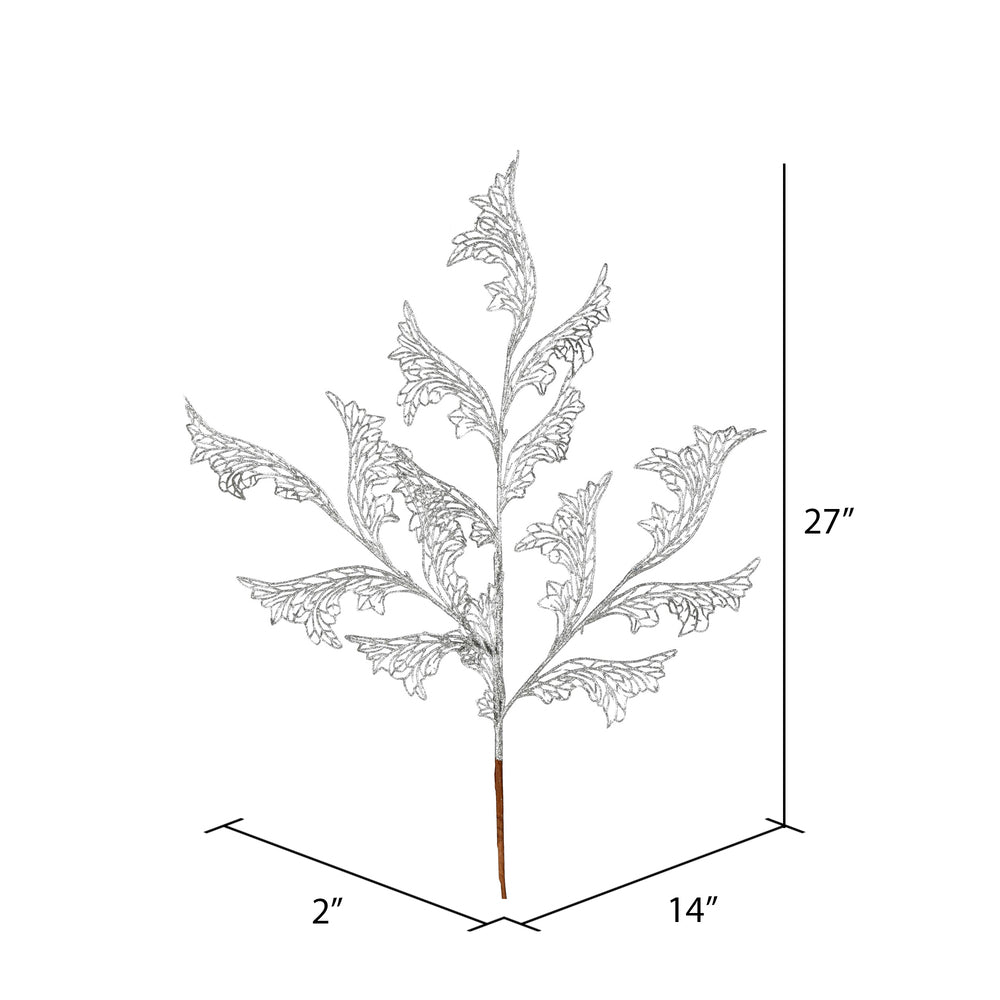 Vickerman 27" Silver Glitter Coral Bells Leaf Lace Artificial Christmas Spray. Includes 12 sprays per pack.
