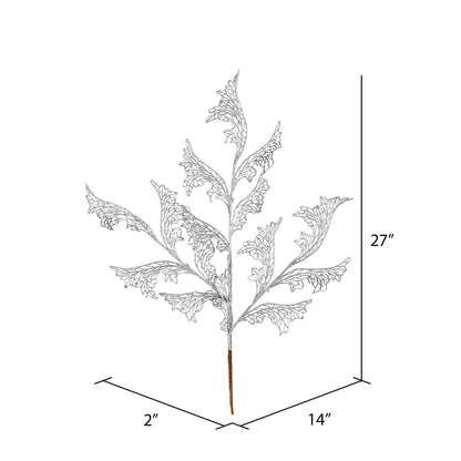 Vickerman 27" Silver Glitter Coral Bells Leaf Lace Artificial Christmas Spray. Includes 12 sprays per pack.
