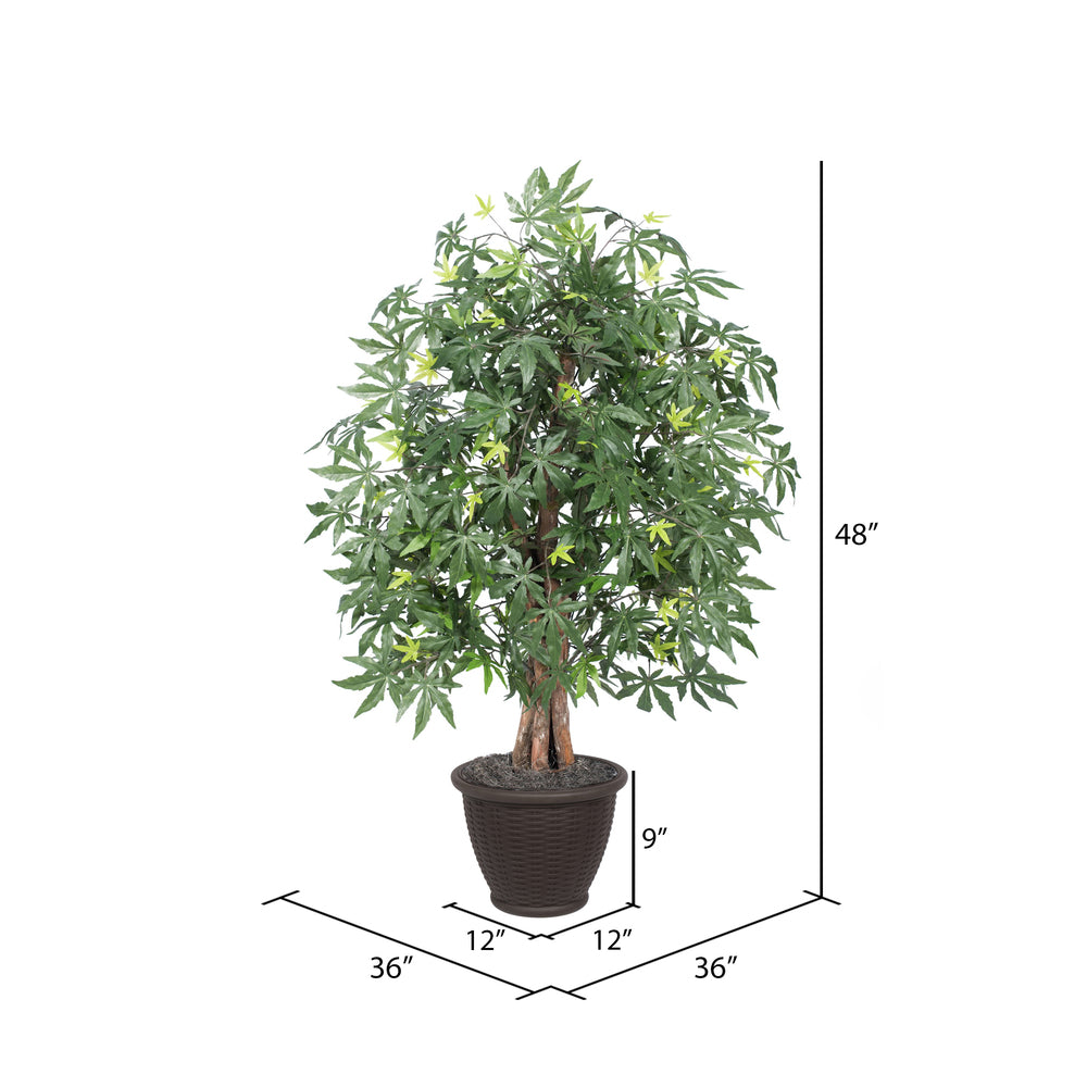 Vickerman 4' Artificial Japanese Maple Extra Full Bush Brown Plastic Container.