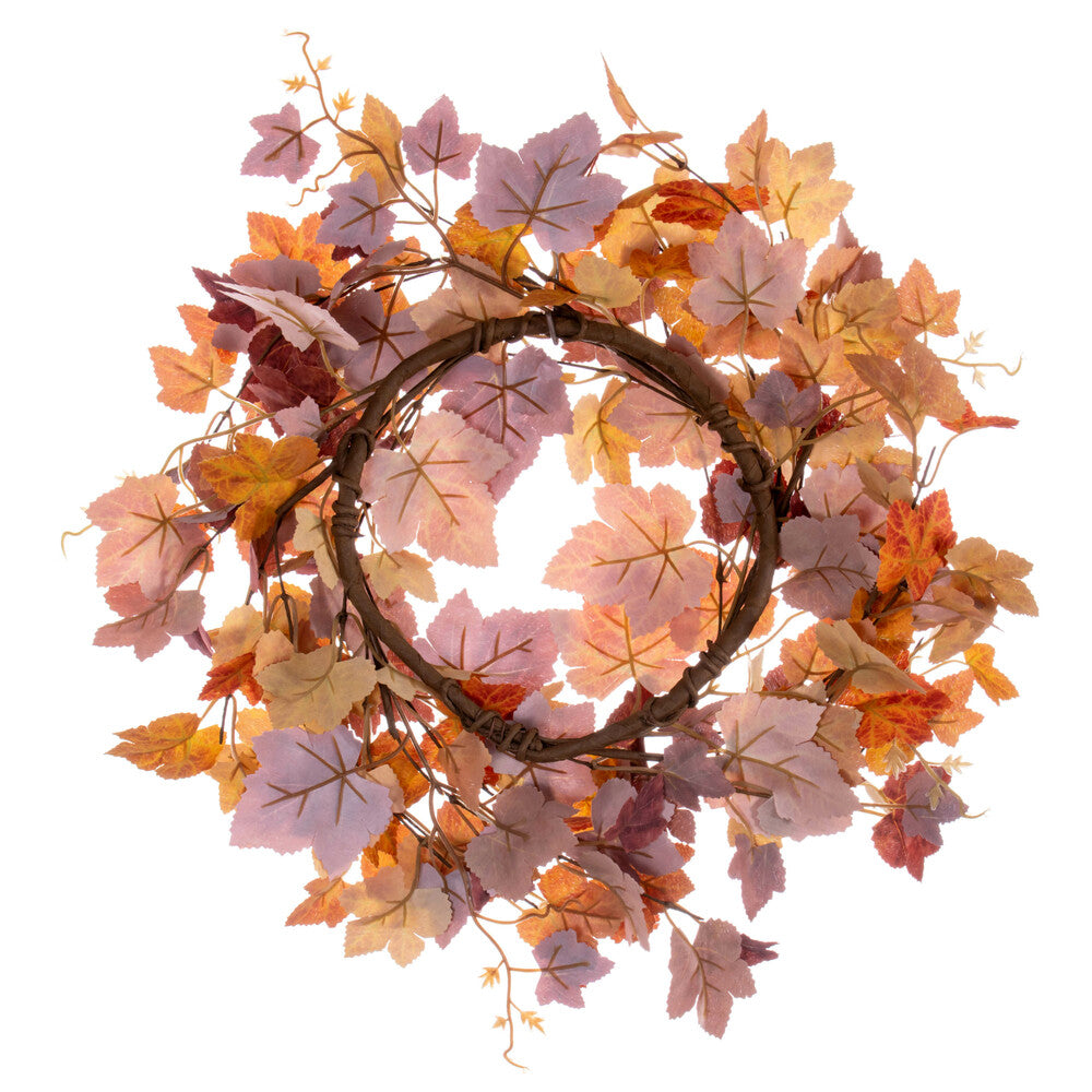 Vickerman 16" Artificial Orange Fall Maple Leaf Candle Ring Wreath.