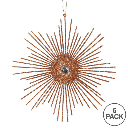 Vickerman 6.5" Rose Gold Snowflake Burst Glitter Christmas Ornament 6 per Bag