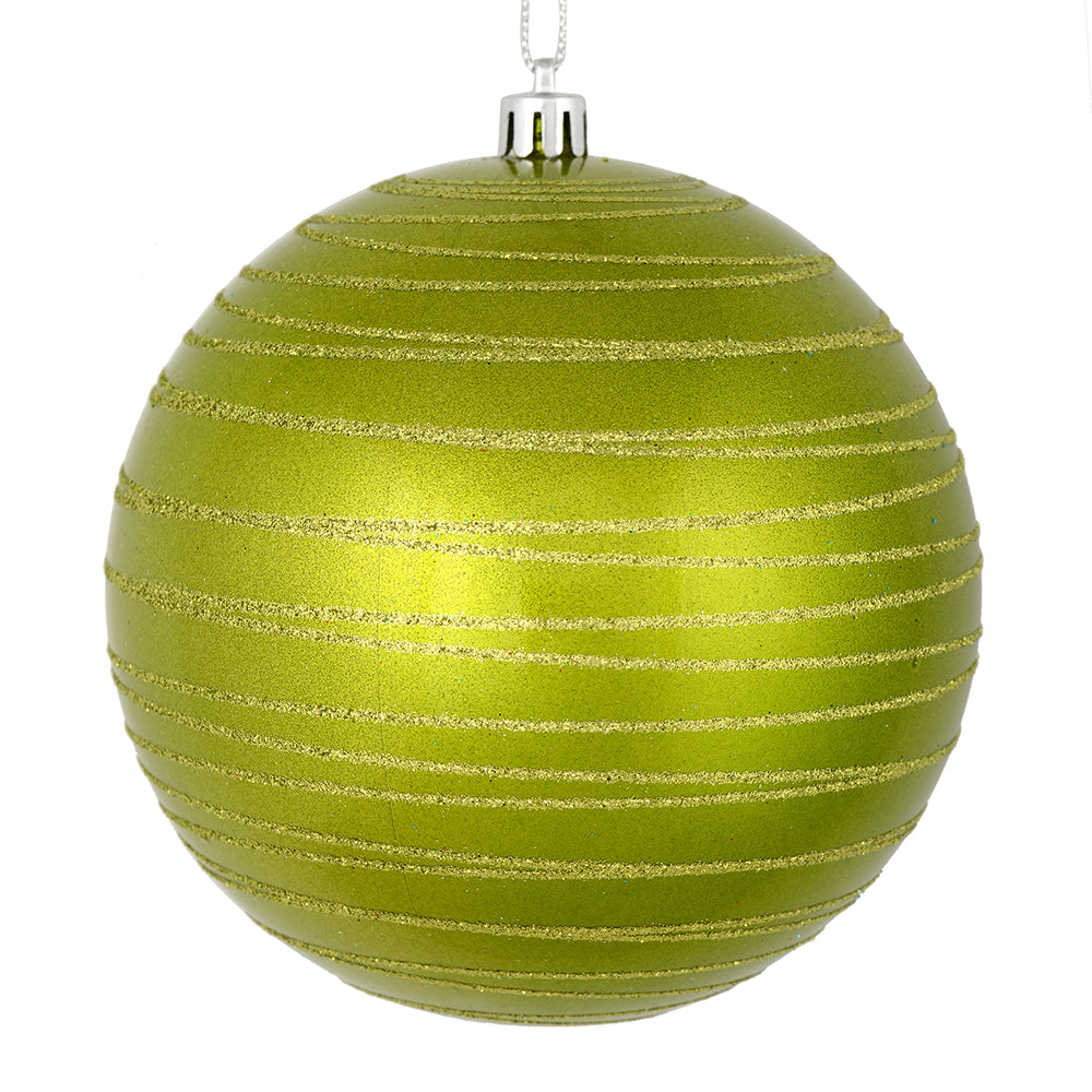 Vickerman 4" Lime Candy Finish Ball Ornament with Glitter Lines 4 per Bag