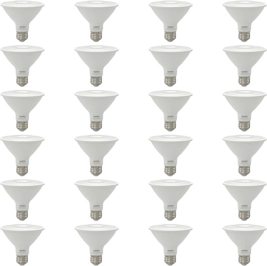 Sunlite 41866 LED PAR30 Reflector Light Bulb, 9 Watts (75W=), 750 Lumens, Medium E26 Base, 90 CRI, Dimmable, Floodlight, Energy Star Certified, ETL Listed, Title-20 Compliant, 24 Pack, 50K-Daylight