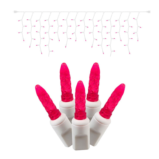 Vickerman 70 Magenta Twinkle M5 LED Icicle Light on White Wire 9' Light Strand.