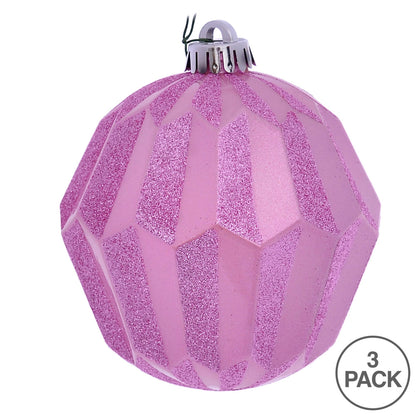 Vickerman 5" Pink Glitter Faceted Ball Ornament 3 per Bag