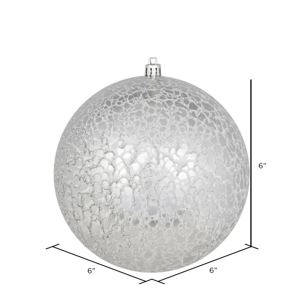 Vickerman 6" Silver Crackle Ball Ornament 4 per Bag