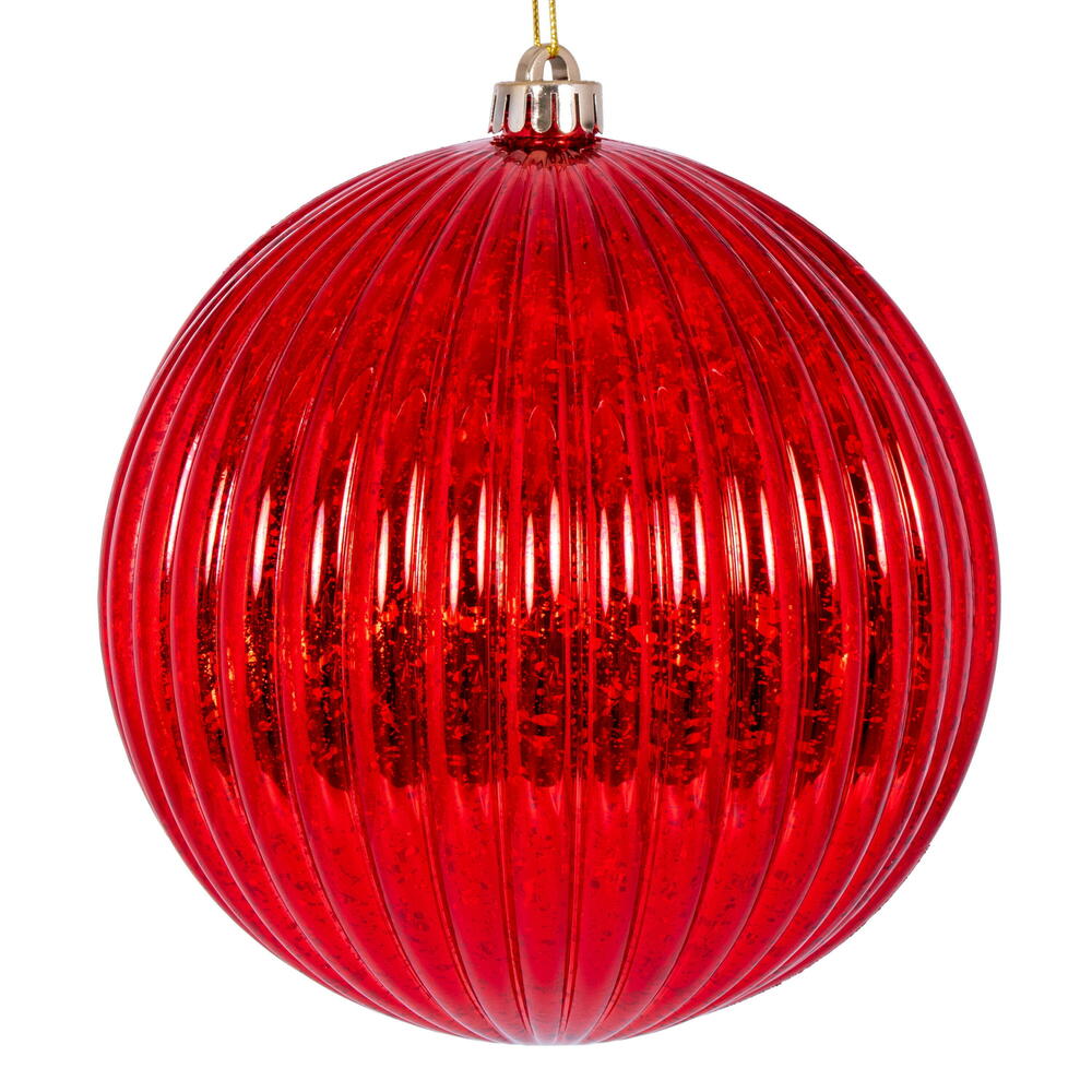 Vickerman 6" Red Shiny Lined Mercury Ball Ornament 4 per bag.