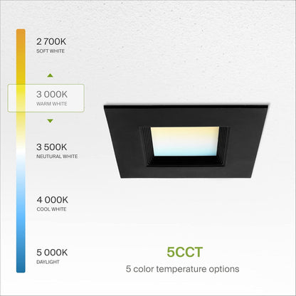ASD Lighting LED Square Downlight Retrofit Kit 6" 12W 120V CCT Selectable 2700/3000/3500/4000/5000K Dimmable PC, Baffle Trim, Black UL 6pack