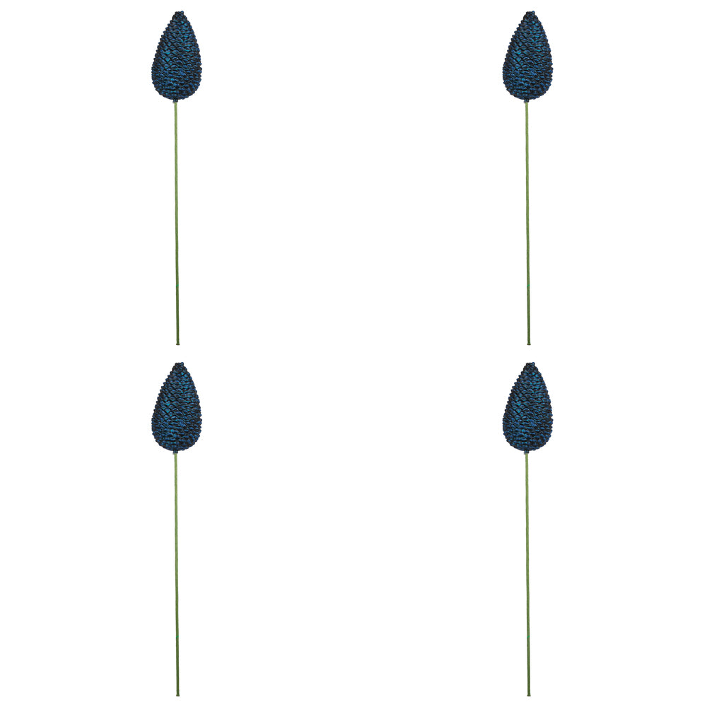Vickerman 24" x 7" Midnight Blue Matte Glitter Pinecone Aritificial Christmas Stick 4 per set