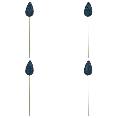 Vickerman 24" x 7" Midnight Blue Matte Glitter Pinecone Aritificial Christmas Stick 4 per set