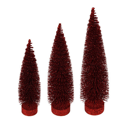 Vickerman 12"-14"-16" Burgundy Glitter Oval Pine Artificial Christmas Tree Set of 3